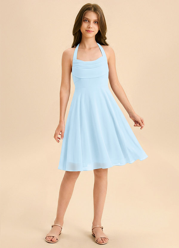 Azazie Kady Junior Vestido de Azul Cielo de Gasa de Corte en A con Escote de Corazón image1