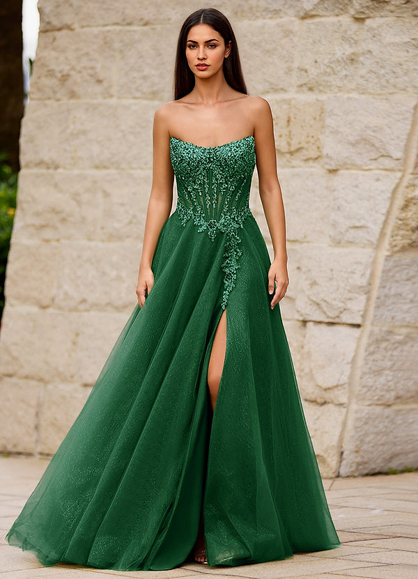 Brilliance Dark Green Glitter Prom Dress image1