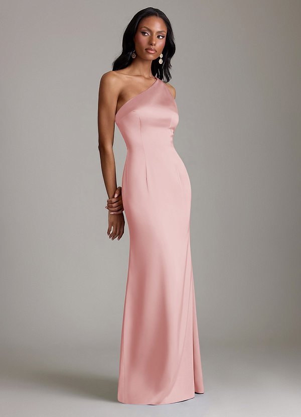 Azazie Voni Brudtärneklänningar Klä av Sjöjungfru i Stretch Satin Ena axeln Puderrosa image1