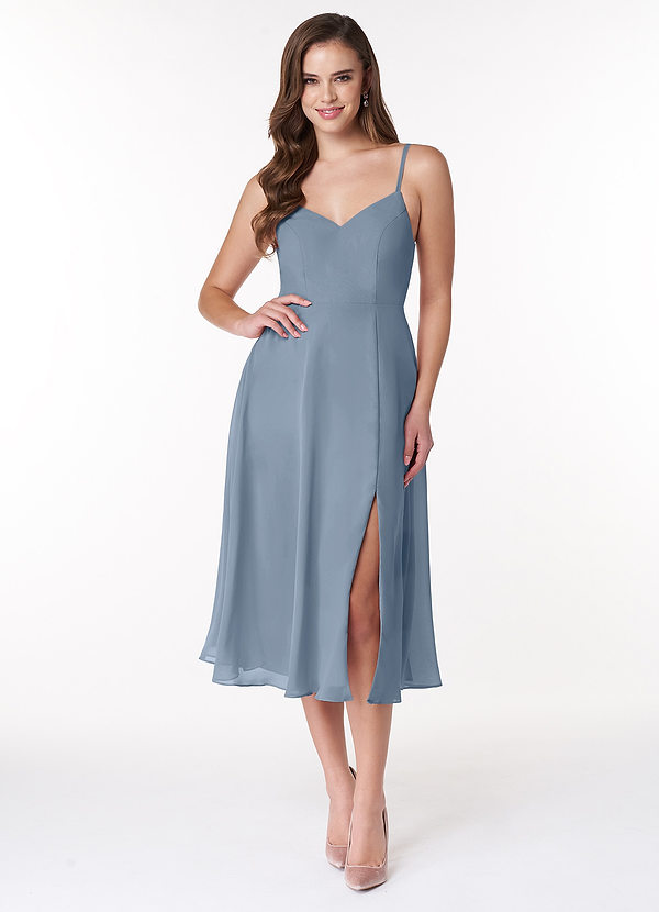 Azazie Clarissa Bridesmaid Dresses Dusty Blue A-Line V-Neck Chiffon Dress image1