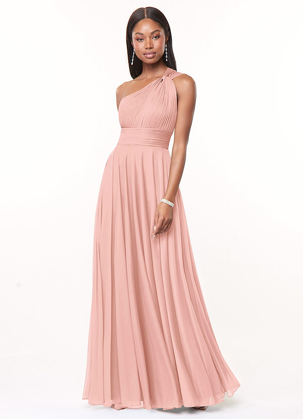 Azazie Charlize Bridesmaid Dresses Rosette A-Line One Shoulder Mesh Dress image1