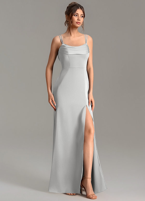 Azazie Egypt Bridesmaid Dresses Silver Mermaid Sweetheart Neckline Stretch Satin Dress image1