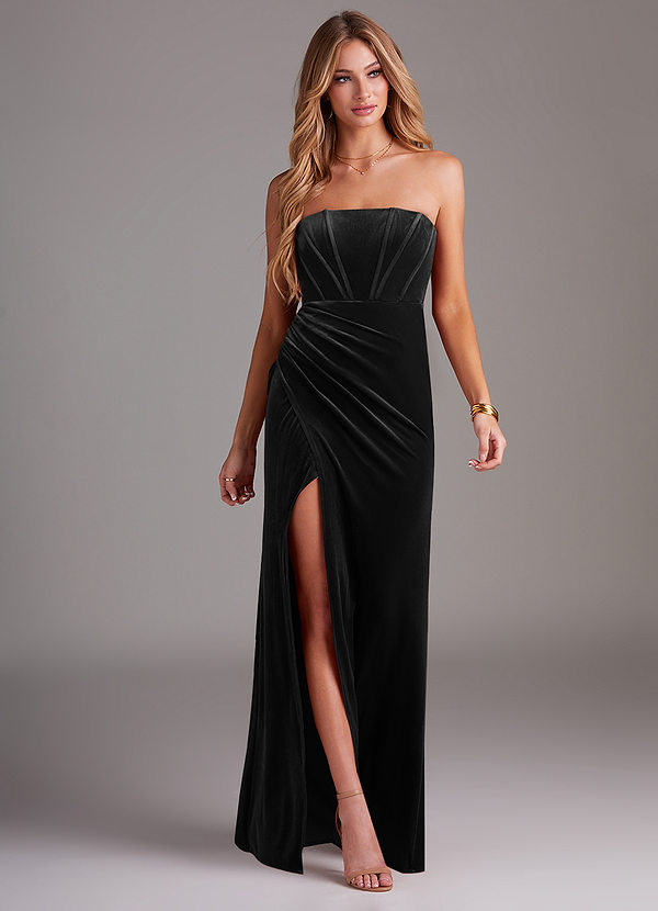 Azazie Larisa Bridesmaid Dresses Black Sheath Strapless Velvet Convertible Dress image1