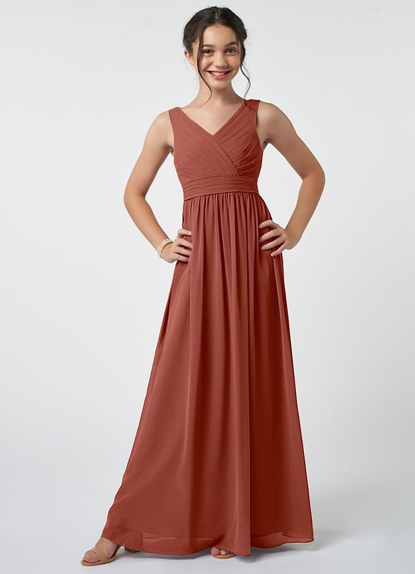 Azazie Kora Junior Auburn A-Line Pleated Chiffon Dress image1