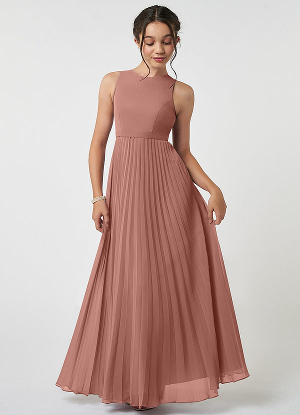 Azazie Lindie Junior Cedar Rose A-Line Pleated Chiffon Dress image1