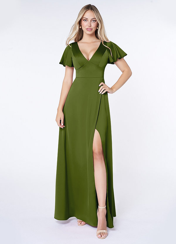 front Azazie Lani Stretch Satin Dress