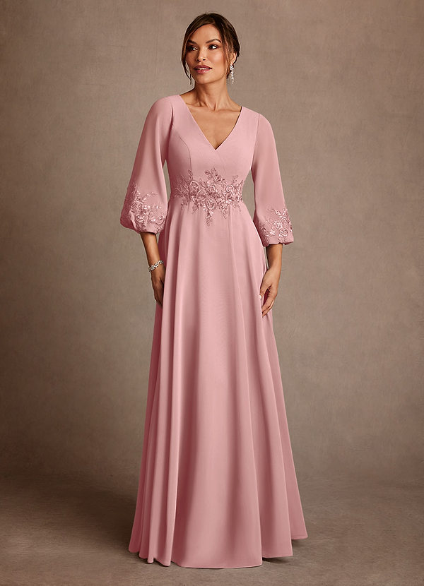 Azazie Yorba Mother of the Brides Dresses Dusty Rose A-Line Lace Chiffon Dress image1