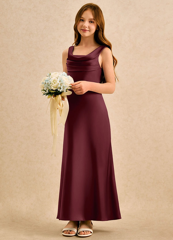 Azazie Raspberry Girls Formal Vestidos de Niña de Flores Vestido de Cabernet de Satén Elástico de Corte en A con Plisado image1