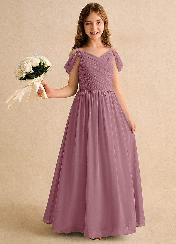 Azazie Chelo Girls Formal Flower Girl Dresses Vintage Mauve A-Line Pleated Chiffon Dress image1