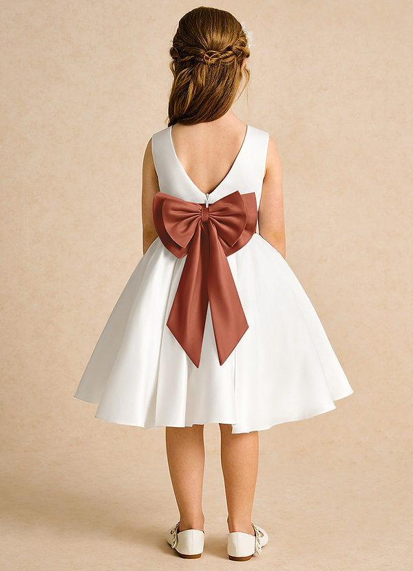 Azazie Sosie Flower Girl Dresses Ivory Auburn A-Line Pleated Matte Satin Dress image1