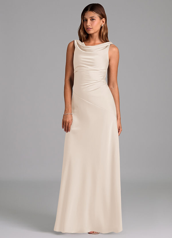 Azazie Nerine Brudtärneklänningar Klä av A-Linje i Stretch Satin Plisserad Vit Alabaster image1