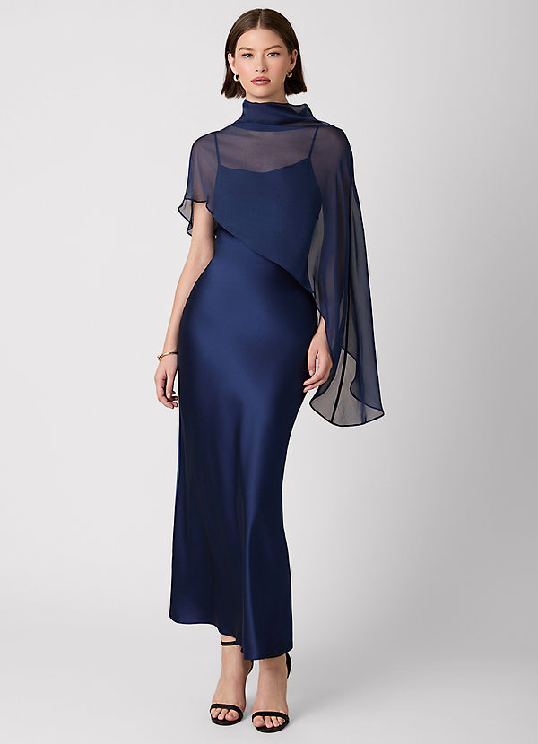 Crystle Navy 100% Washable Silk Maxi Dress image1