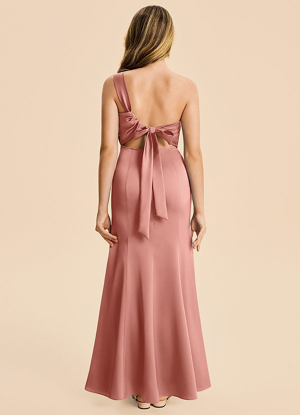 Azazie Ren Junior Robe Trapèze en Satin extensible Plissé Rosette image1