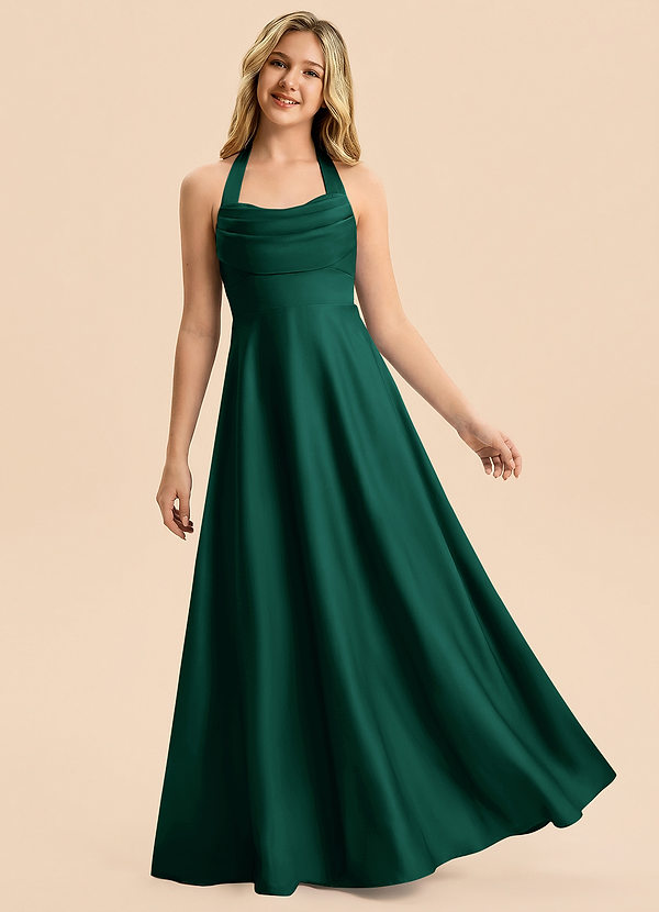 Azazie Kady Junior Emerald A-Line Sweetheart Neckline Stretch Satin Dress image1