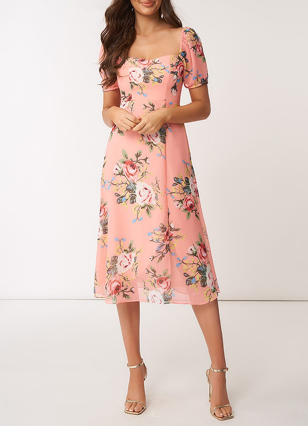 back Blush Floral Print Chiffon Midi Dress
