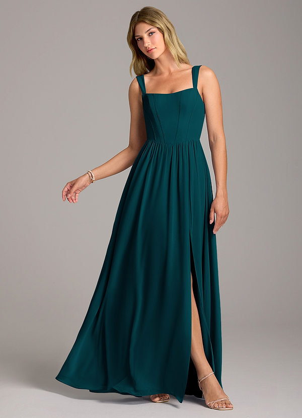 Azazie Rosaline Vestidos Dama de Honor Pine A-Line Side Slit Chiffon Dress image1
