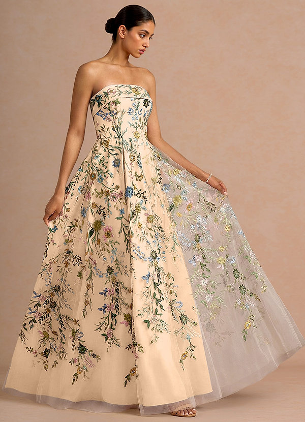 Azazie Floor-Length Maxi Dresses A-Line Wedding Guest Formal Semi-Formal Black Tie Dresses Strapless 3D Flowers Embroidery Champagne Multi Azazie Floor-Length Maxi Dresses A-Line Wedding Guest Formal Semi-Formal Black Tie Dresses Strapless 3D Flowers Embroidery Champagne Multi