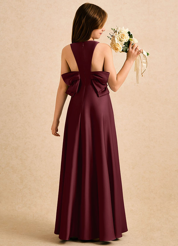 Azazie Nisha Girls Formal Sukienki dla dziewczynek sypiących kwiaty Linia A Pofałdowany Satyna elastyczna Długość podłogi Sukienka image1