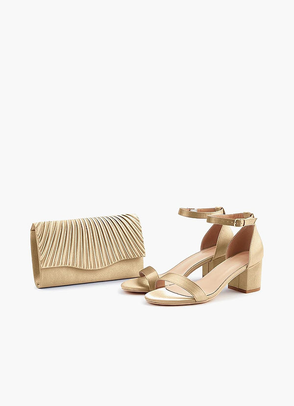 front Matching Color Metallic Satin Sandals Envelope Clutch Set