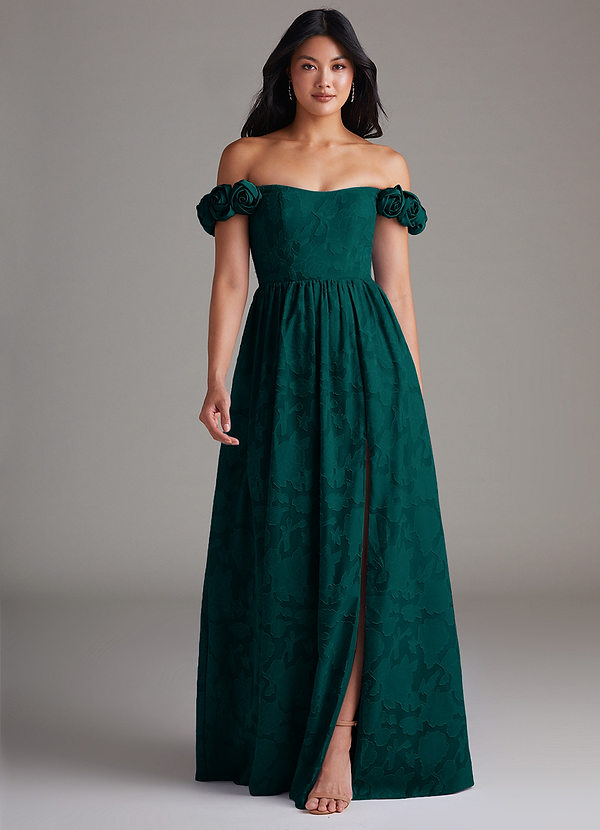 Azazie Autumn Robes Demoiselle d'honneur Robe Trapèze Convertible en Blumen-Burnout Épaule décolletée Vert Pin image1