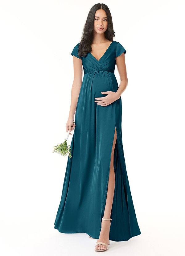 Azazie Allessia Gravid brudtärna Klänningar Klänning A-Line Plisserad Golvlängd Stretch Satin image1