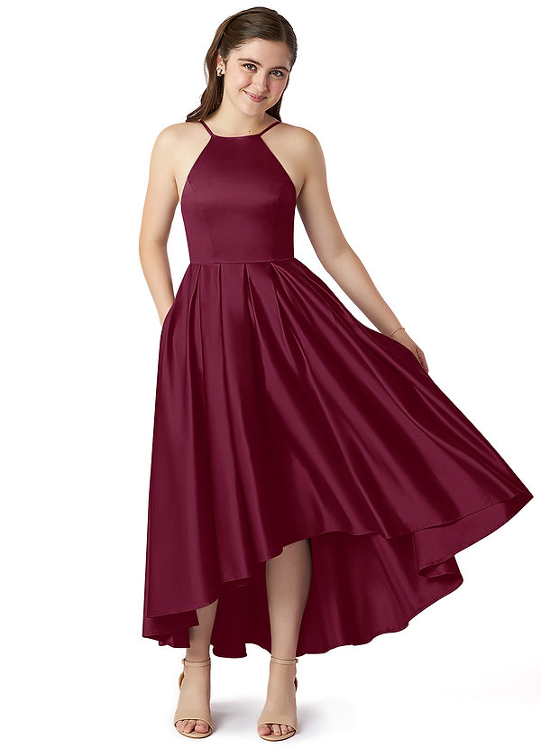 Azazie Jemima Junior Mulberry A-Line with Pockets Stretch Satin Dress image1