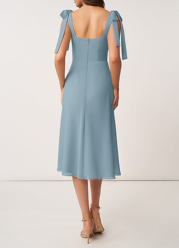 back Robe Bleu Poudré Longueur Midi en Mousseline avec Fente