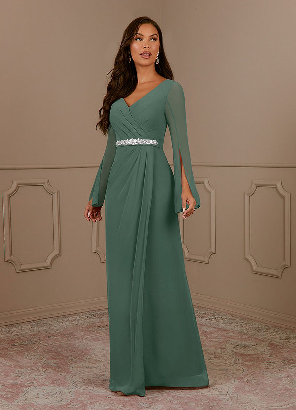 Azazie Belinda Mother of the Brides Dresses Sea Moss A-Line V-Neck Pleated Chiffon Dress image1