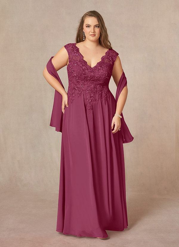 Azazie Amethyst Brautmutterkleider A-Linie V-Hals Pailletten Chiffon Kleid Maulbeerrot image1