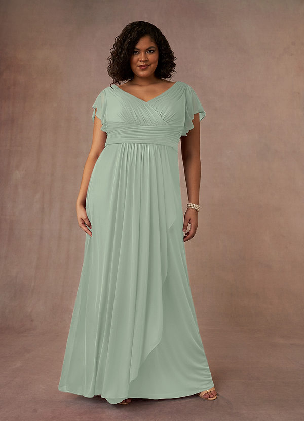 Azazie Reneya Mother of the Brides Dresses Dusty Sage A-Line Pleated Mesh Dress image1