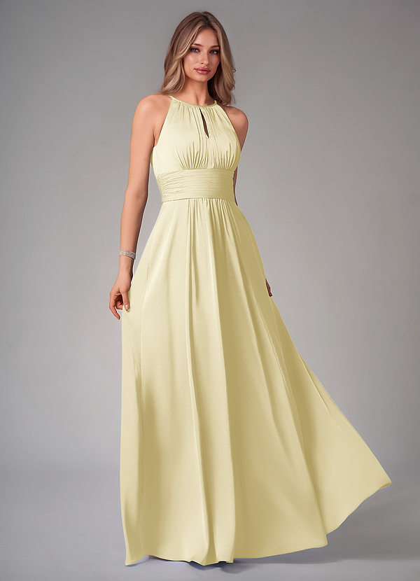 Azazie Bonnie Abiti da Damigella Abito A-Line in Raso Elasticizzato Plissettato Sorbetto Al Limone image1