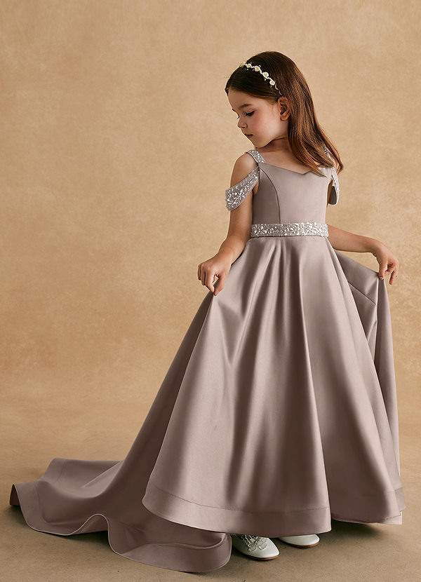 Azazie Jodi Vestidos de Niña de Flores Vestido de Gris Pardo de Satin Mate de Corte En A image1