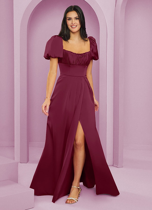 Barbie ♥ Azazie Bridesmaid Dresses Mulberry A-Line Ruched Stretch Satin Dress image1