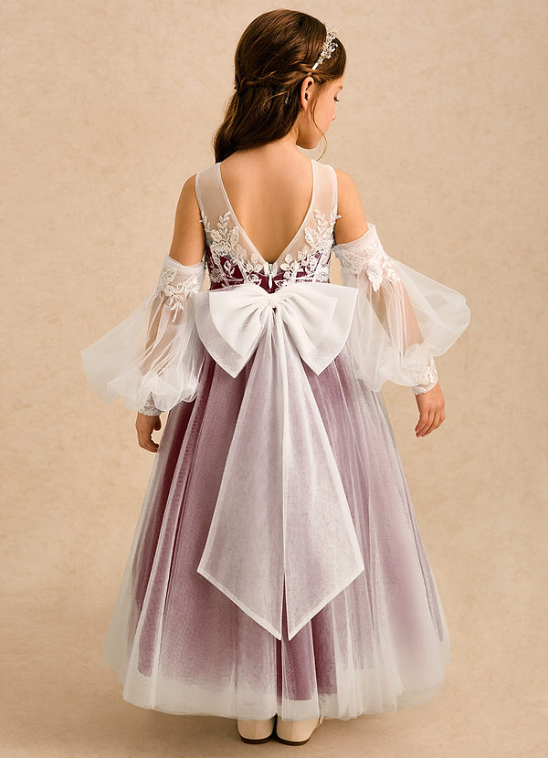 Azazie Liora Girls Formal Sukienki dla dziewczynek sypiących kwiaty Suknia balowa Koronka Tiul Długość kostki Sukienka image1