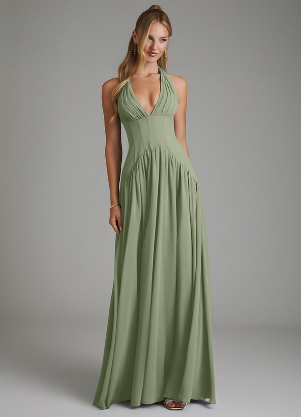 Azazie Alicia Bridesmaid Dresses Pistachio A-Line Pleated Chiffon Dress image1