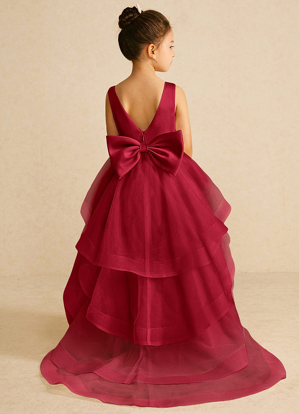 Azazie Pumpkin Flower Girl Dresses Vestir Escarlate de Tule de Linha A com Conversível image1