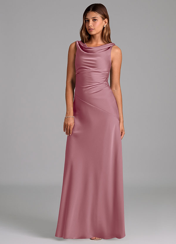 Azazie Nerine Bridesmaid Dresses Vintage Mauve A-Line Pleated Stretch Satin Dress image1