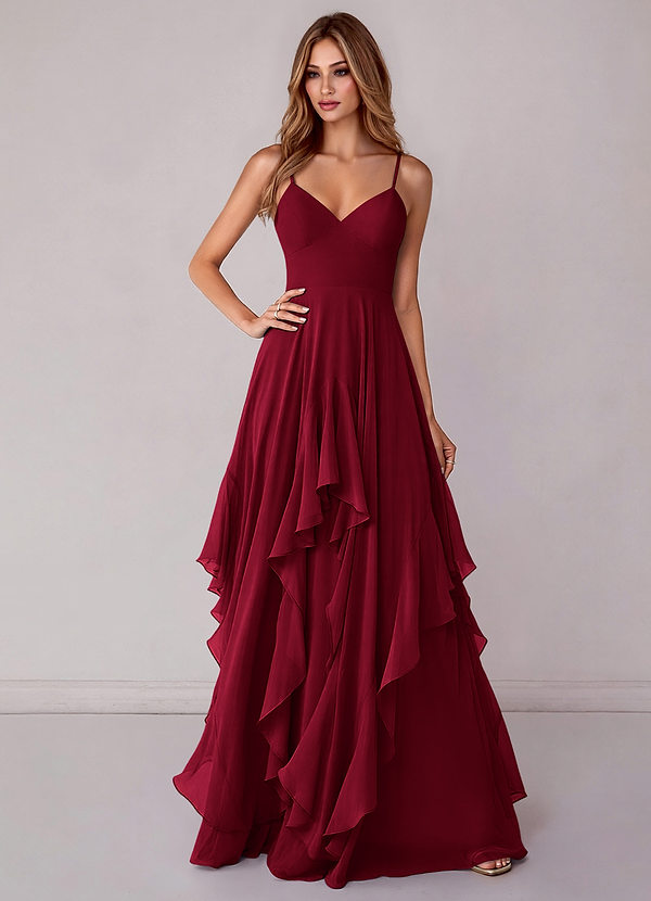 Azazie Zaina Bridesmaid Dresses Burgundy A-Line Chiffon Dress image1