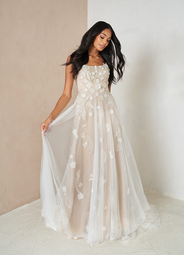 Azazie Armadan Brautkleider A-Linie Pailletten Tüll Kleid Diamantweiß Nude image1