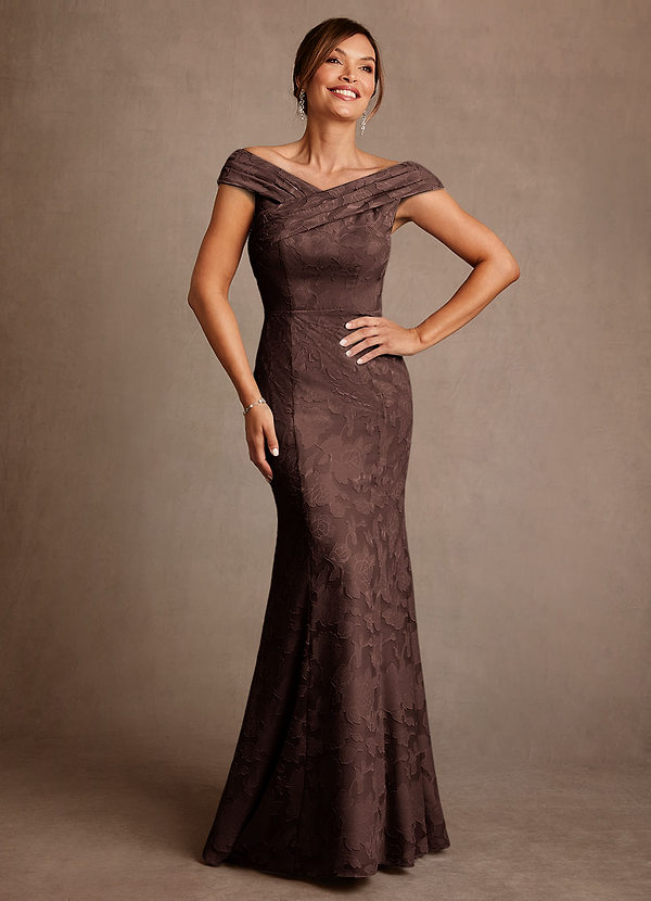 Azazie Aberdeen Abiti da Mamma Sposa Abito Tubino in Burnout Floreale Plissettato Ganache image1