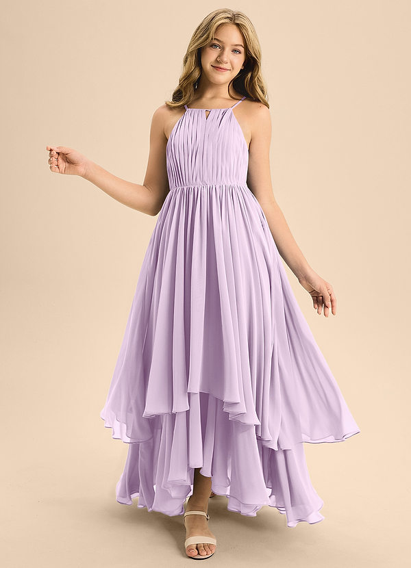 Azazie Elliora Junior A-Linie Plissee Chiffon Kleid Frostiges Flieder image1
