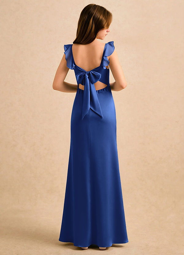 Azazie Novalie Girls Formal Flower Girl Dresses Royal Blue Mermaid Bow Stretch Satin Dress image1