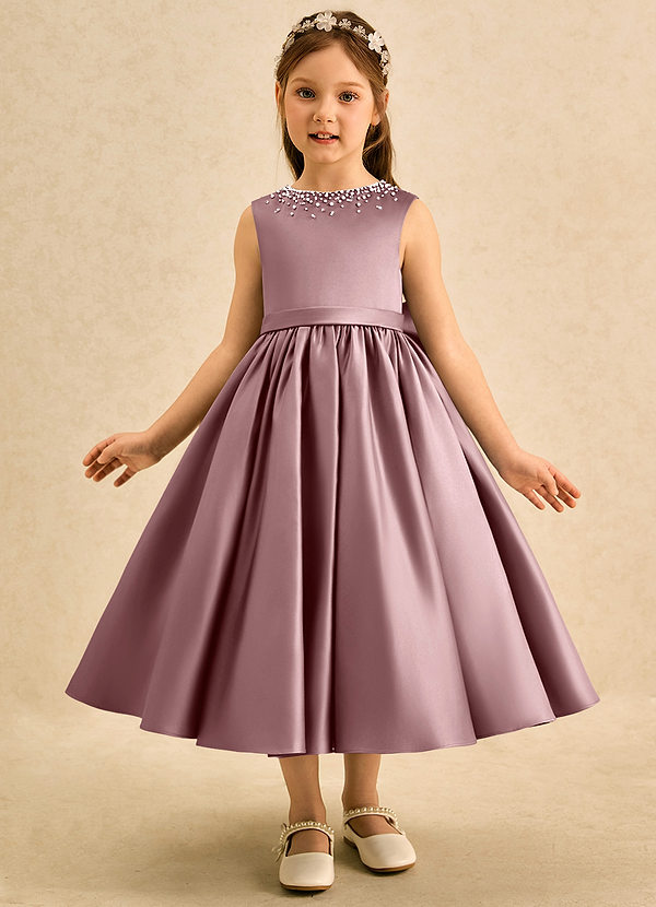 Azazie Doodle Flower Girl Dresses Dusty Rose Ball-Gown Bow Matte Satin Dress image1