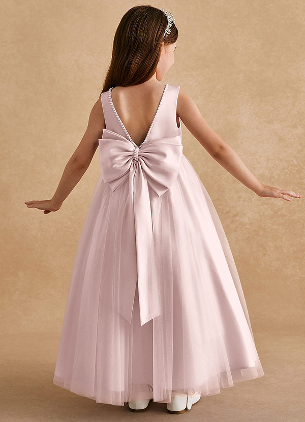 Azazie Cookie Flower Girl Dresses Blushing Pink A-Line Bow Tulle Dress image1