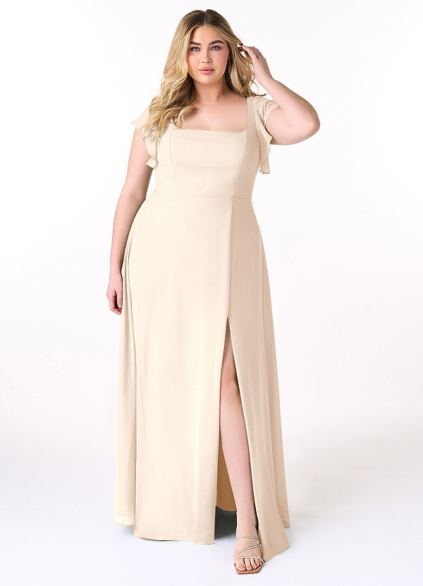 Azazie Bondi Bridesmaid Dresses White Alabaster A-Line Ruffled Chiffon Dress image1