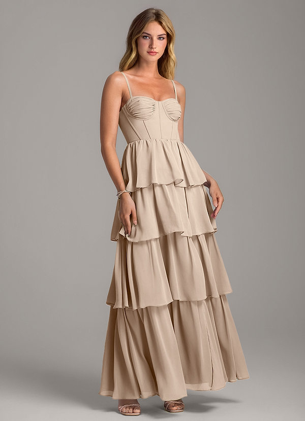 Azazie Alanna Bridesmaid Dresses Taupe A-Line Sweetheart Neckline Chiffon Dress image1