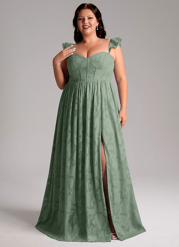 Azazie Denisse Bruidsmeisjes Jurken Jurk van Bloemen Burn-out met A-Lijn Ruches Matcha image1