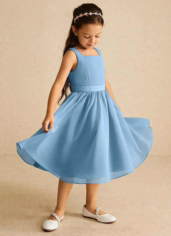 Azazie Ari Flower Girl Dresses Steel Blue A-Line Sleeveless Chiffon Dress image1
