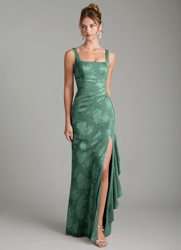 Azazie Veronica Vestidos de dama de honor Vestido Eucalipto de Jacquard floral desgastado de Corte Sirena con Plisado image1