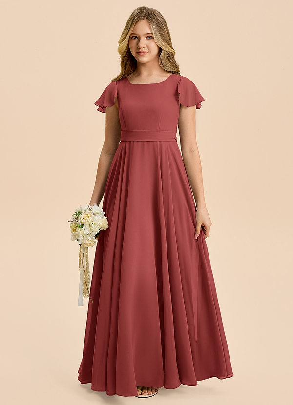 Azazie Cady Junior Terracotta A-Line Pleated Chiffon Dress image1